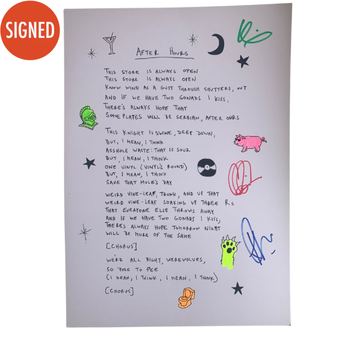 Signed Lyric Sheet